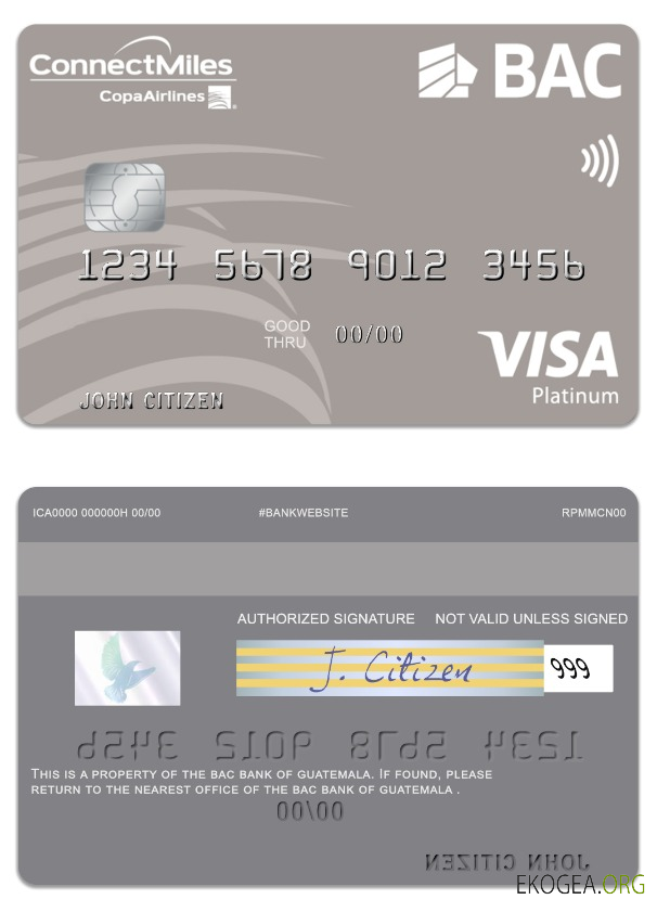 Carte visa platine de la Banque BAC du Guatemala